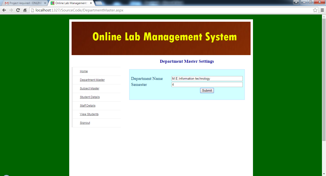 Screeshots of Online Lab Management System - Student Projects Live