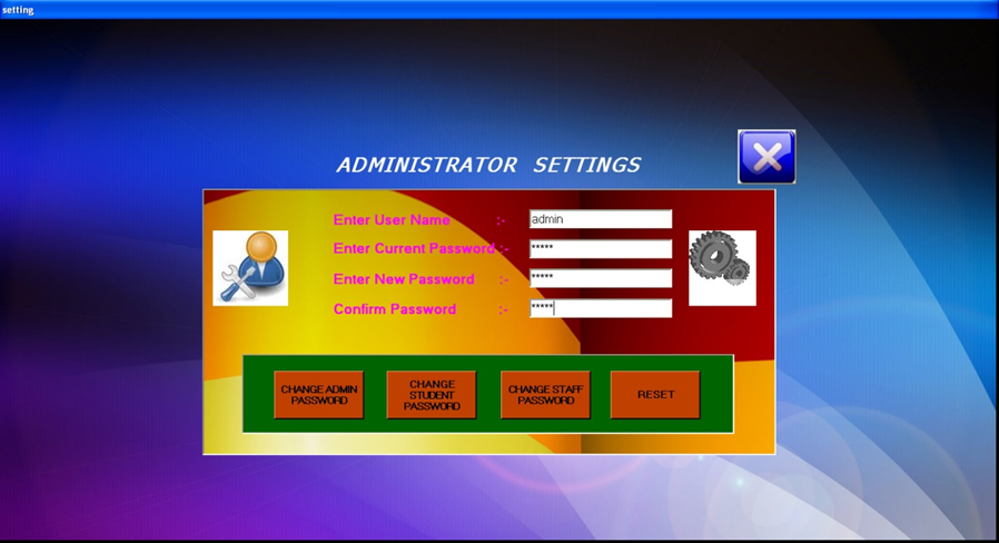 College – Administrator Settings  Form